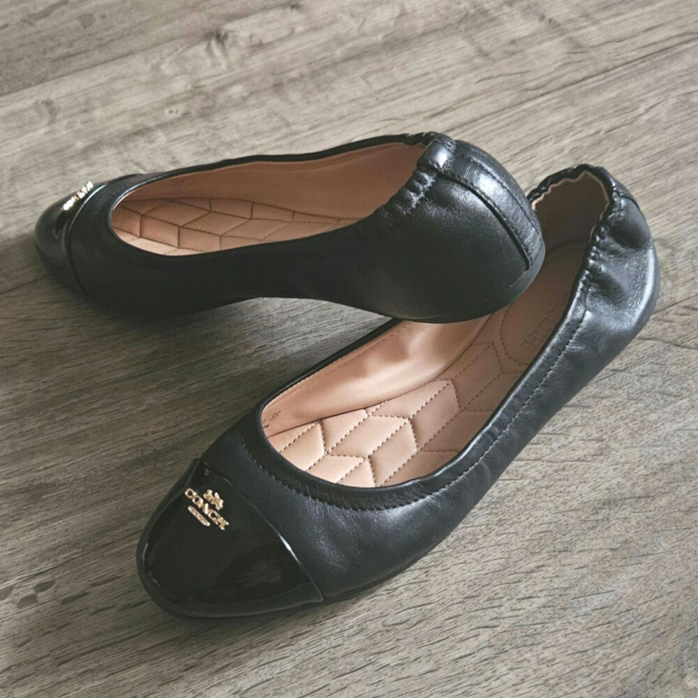 Black COACH Patent Leather Ballet Slippers Size 6 1/2